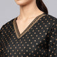Ahalyaa Black and Gold Printed Anarkali Kurta Set For Women | Swadesiicart