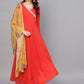 Ahalyaa Women Red Mustard Yellow Solid Angrakha A-Line Dress with Dupatta | Swadesiicart