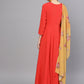 Ahalyaa Women Red Mustard Yellow Solid Angrakha A-Line Dress with Dupatta | Swadesiicart
