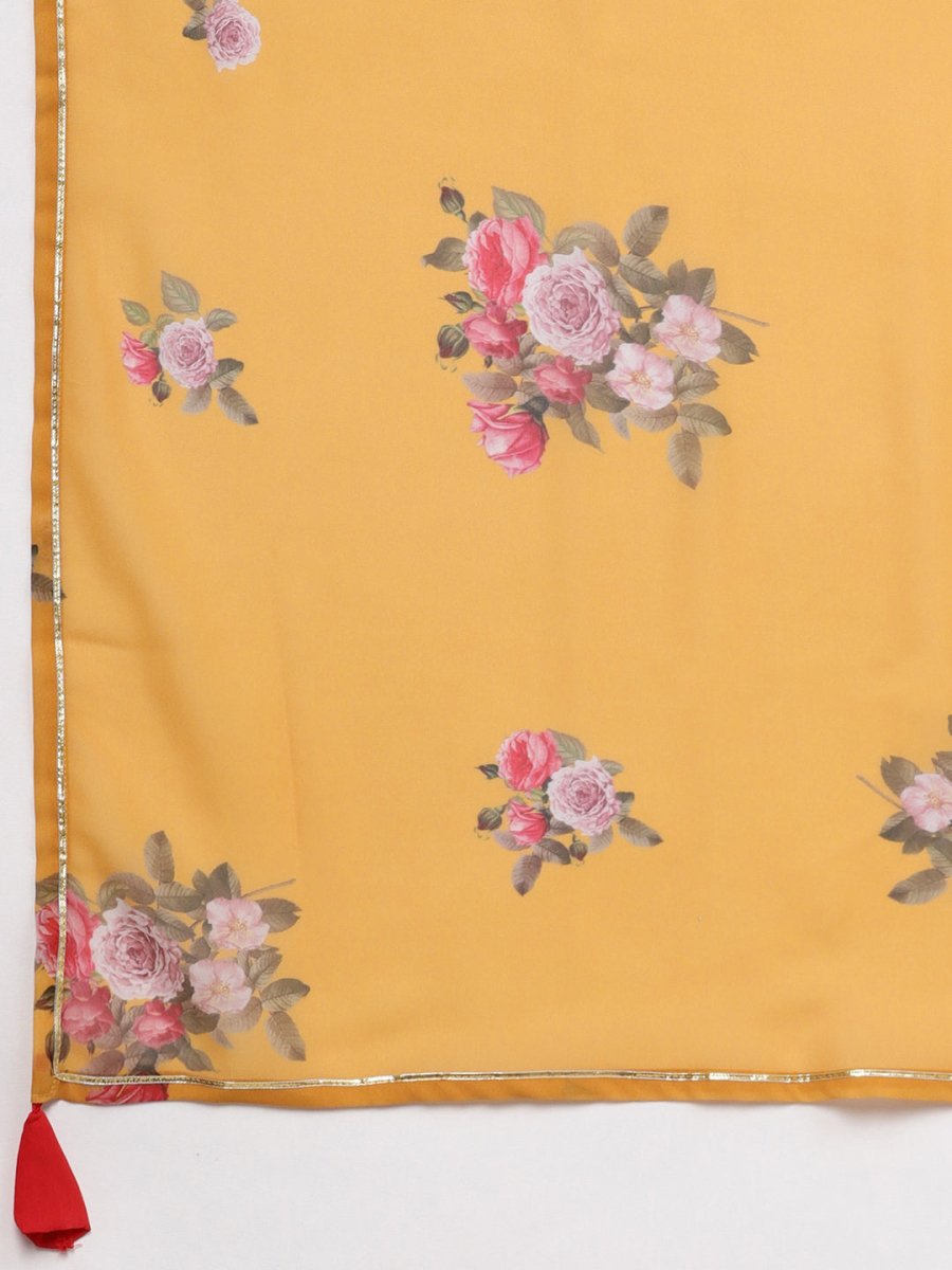Ahalyaa Women Red Mustard Yellow Solid Angrakha A-Line Dress with Dupatta | Swadesiicart