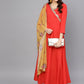 Ahalyaa Women Red Mustard Yellow Solid Angrakha A-Line Dress with Dupatta | Swadesiicart