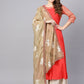 Ahalyaa Women Coral Red Solid A-Line Kurta With Dupatta | Swadesiicart