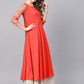 Ahalyaa Women Coral Red Solid A-Line Kurta With Dupatta | Swadesiicart