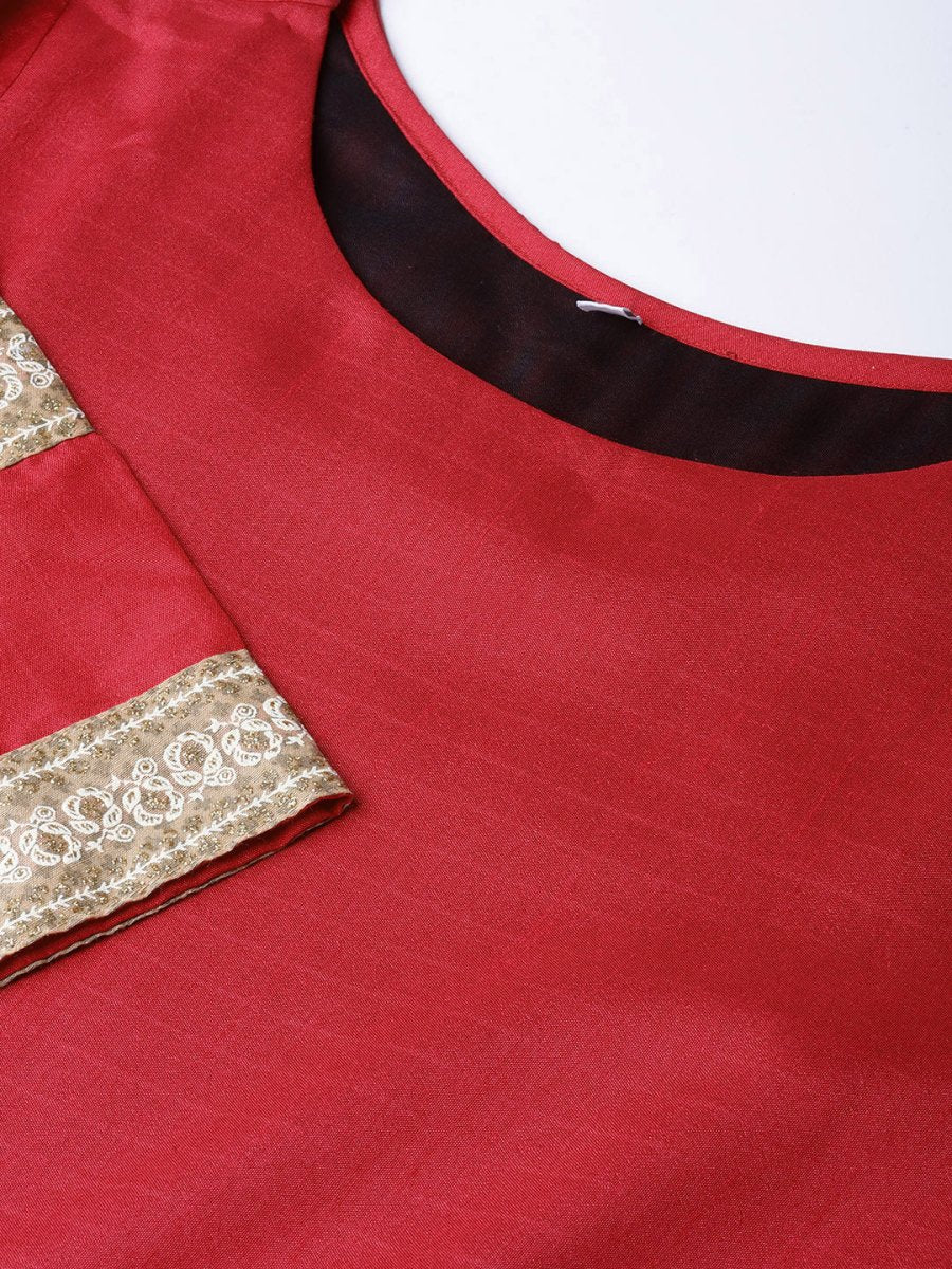 Ahalyaa Red Solid Anarkali Kurta With Dupatta | Swadesiicart