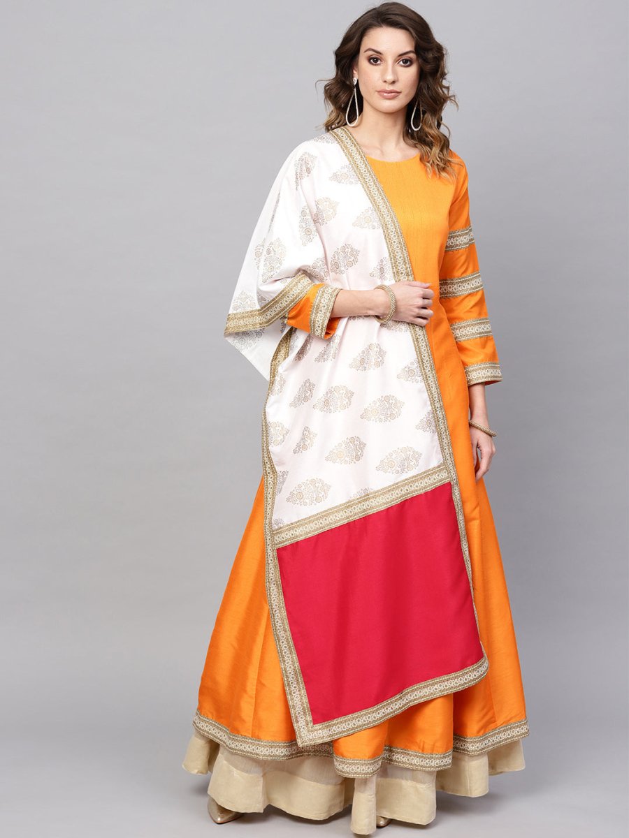 Ahalyaa Solid Pleated Kurta with Dupatta | Swadesiicart