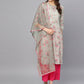 Ahalyaa Women Grey & Pink Printed Beautiful Straight Kurta with Dupatta | Swadesiicart
