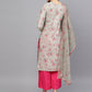 Ahalyaa Women Grey & Pink Printed Beautiful Straight Kurta with Dupatta | Swadesiicart
