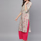 Ahalyaa Women Grey & Pink Printed Beautiful Straight Kurta with Dupatta | Swadesiicart