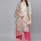 Ahalyaa Women Grey & Pink Printed Beautiful Straight Kurta with Dupatta | Swadesiicart