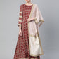 Ahalyaa Women Maroon & Off-White Printed Anarkali Kurta with Beautiful Dupatta | Swadesiicart