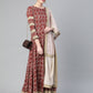 Ahalyaa Women Maroon & Off-White Printed Anarkali Kurta with Beautiful Dupatta | Swadesiicart