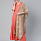 Ahalyaa Women Red & Golden Printed Beautiful A-Line Kurta with Dupatta | Swadesiicart