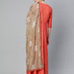 Ahalyaa Women Red & Golden Printed Beautiful A-Line Kurta with Dupatta | Swadesiicart