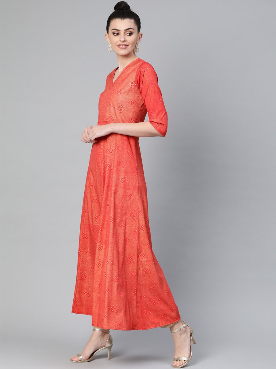Ahalyaa Women Red & Golden Printed Beautiful A-Line Kurta with Dupatta | Swadesiicart