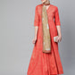 Ahalyaa Women Red & Golden Printed Beautiful A-Line Kurta with Dupatta | Swadesiicart