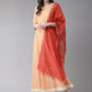 Ahalyaa Peach-Coloured & Rust Orange Printed Maxi Dress With Dupatta | Swadesiicart
