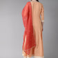 Ahalyaa Peach-Coloured & Rust Orange Printed Maxi Dress With Dupatta | Swadesiicart