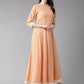 Ahalyaa Peach-Coloured & Rust Orange Printed Maxi Dress With Dupatta | Swadesiicart