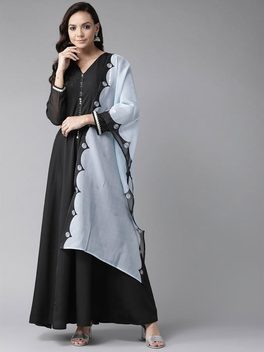 Ahalyaa Black Solid Maxi Dress With Dupatta | Swadesiicart