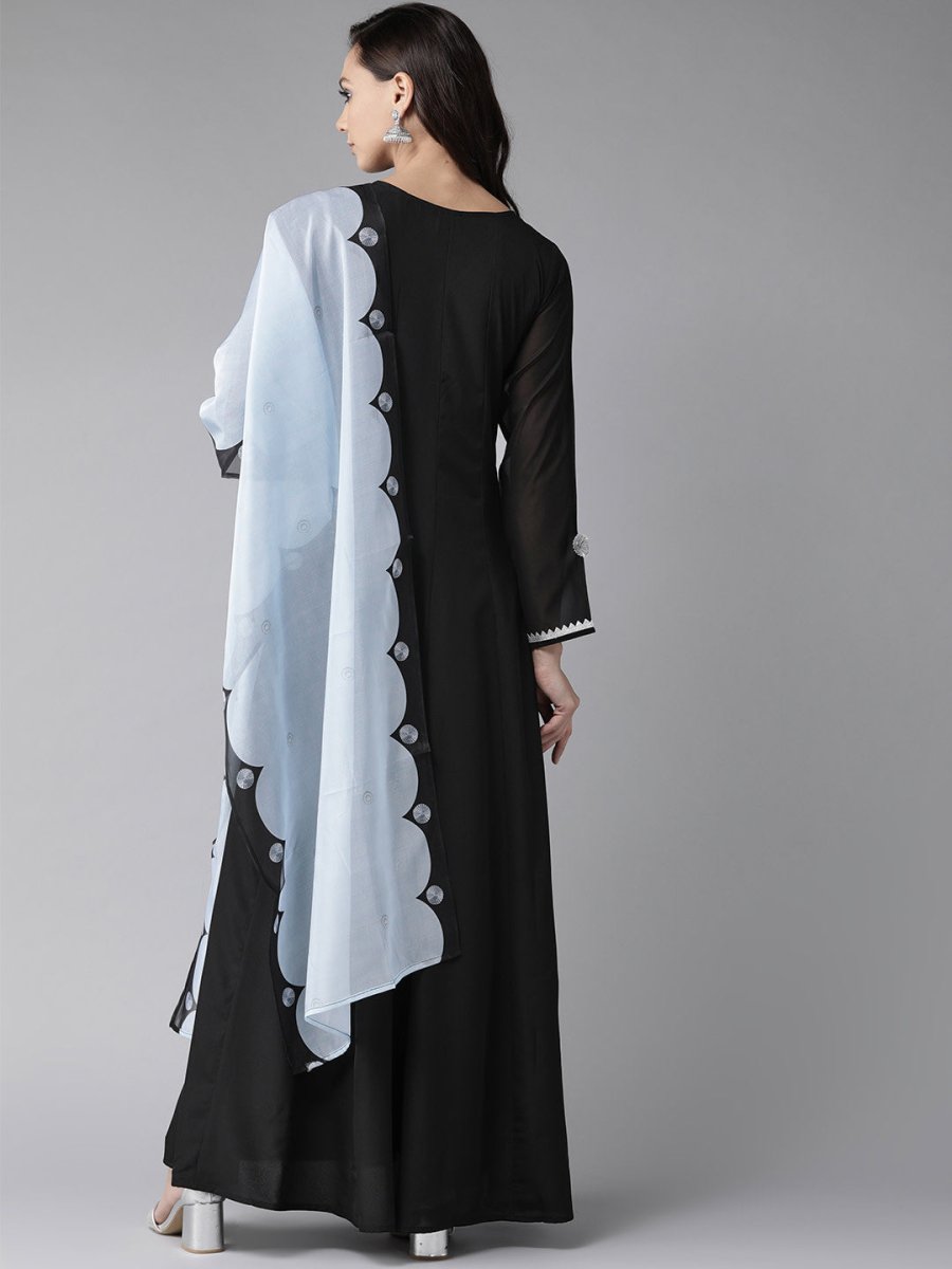 Ahalyaa Black Solid Maxi Dress With Dupatta | Swadesiicart