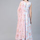 Ahalyaa Blue & Pink Floral Printed Anarkali Kurta with Dupatta | Swadesiicart