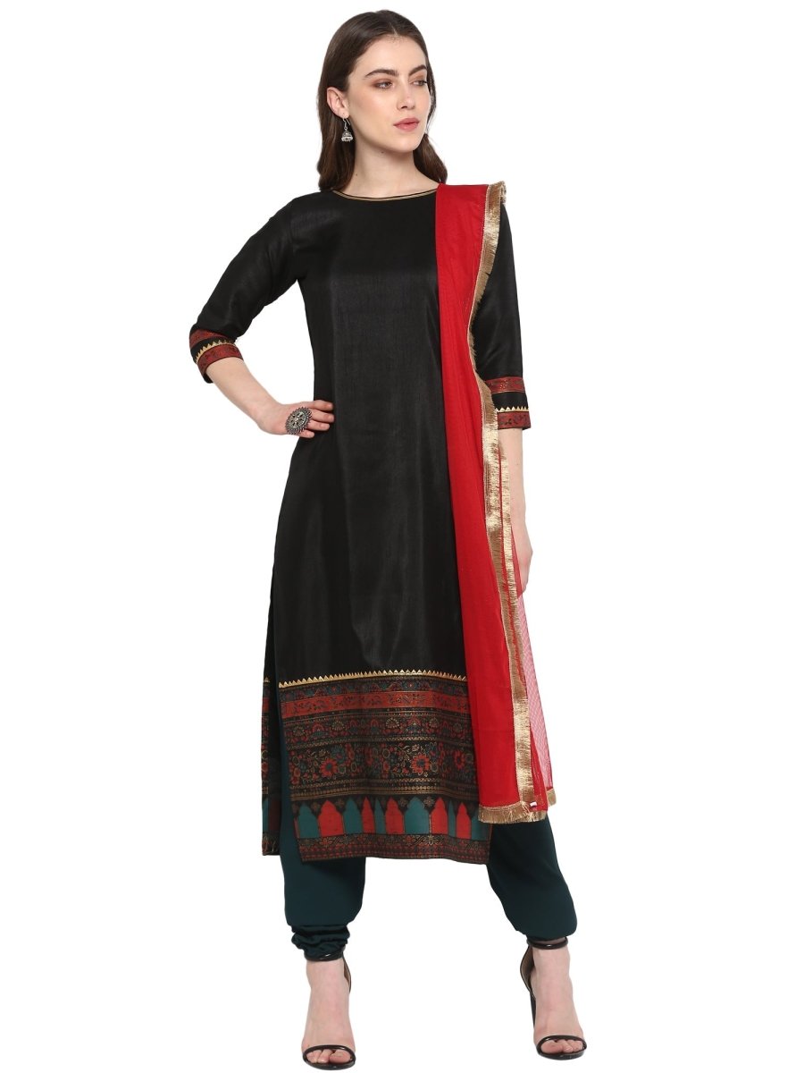 Ahalyaa Women Black & Red Kurta Set | Swadesiicart