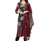 Ahalyaa Green & Burgundy Printed Kurta with Churidar & Dupatta | Swadesiicart
