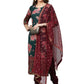 Ahalyaa Green & Burgundy Printed Kurta with Churidar & Dupatta | Swadesiicart