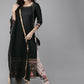 Ahalyaa Women Black & Beige Printed Kurta With Churidar & Dupatta | Swadesiicart