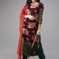 Ahalyaa Women Burgundy & Green Printed Beautiful Kurta Set | Swadesiicart