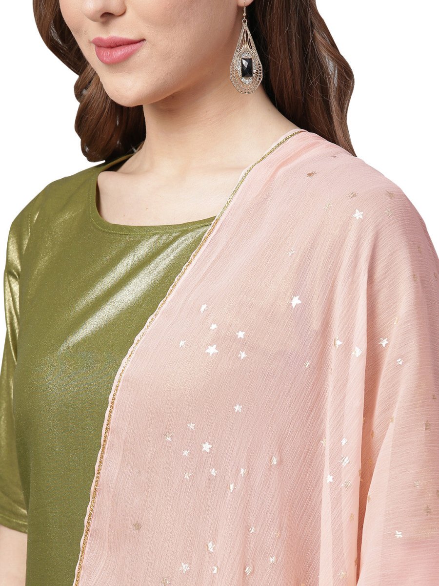 Ahalyaa Shimmer Green Cotton Kurta Gharara With Peach Dupatta | Swadesiicart