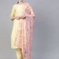 Ahalyaa Yellow & Pink Solid Kurta with Trousers & Floral Dupatta | Swadesiicart