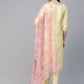 Ahalyaa Yellow & Pink Solid Kurta with Trousers & Floral Dupatta | Swadesiicart