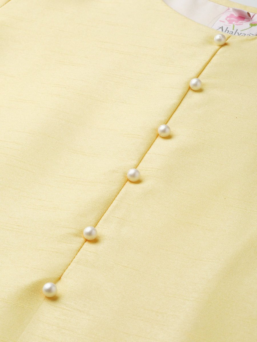 Ahalyaa Yellow & Pink Solid Kurta with Trousers & Floral Dupatta | Swadesiicart