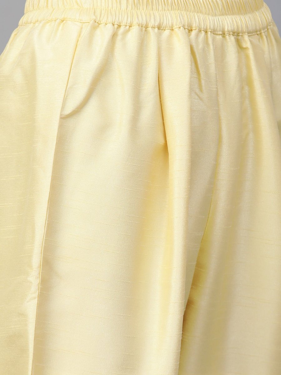 Ahalyaa Yellow & Pink Solid Kurta with Trousers & Floral Dupatta | Swadesiicart