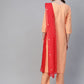 Ahalyaa Women Peach-Coloured & Red Screen Bandhani Printed Kurta with Trousers & Dupatta | Swadesiicart