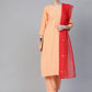 Ahalyaa Women Peach-Coloured & Red Screen Bandhani Printed Kurta with Trousers & Dupatta | Swadesiicart