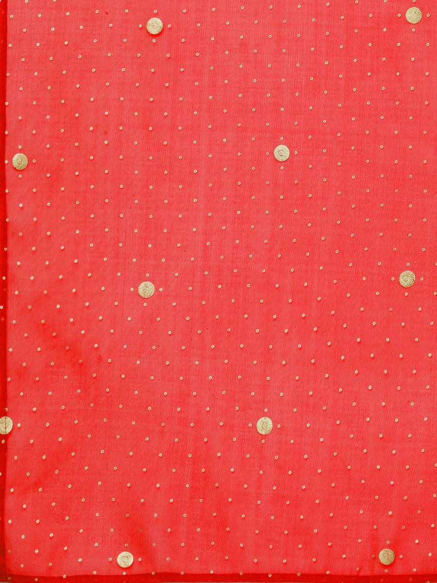 Ahalyaa Women Peach-Coloured & Red Screen Bandhani Printed Kurta with Trousers & Dupatta | Swadesiicart