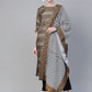 Ahalyaa Black & Golden Screen Printed Kurta with Trousers & Chevron Dupatta | Swadesiicart