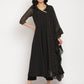 Ahalyaa Women Black Printed Angrakha Kurta With Trousers & Dupatta | Swadesiicart