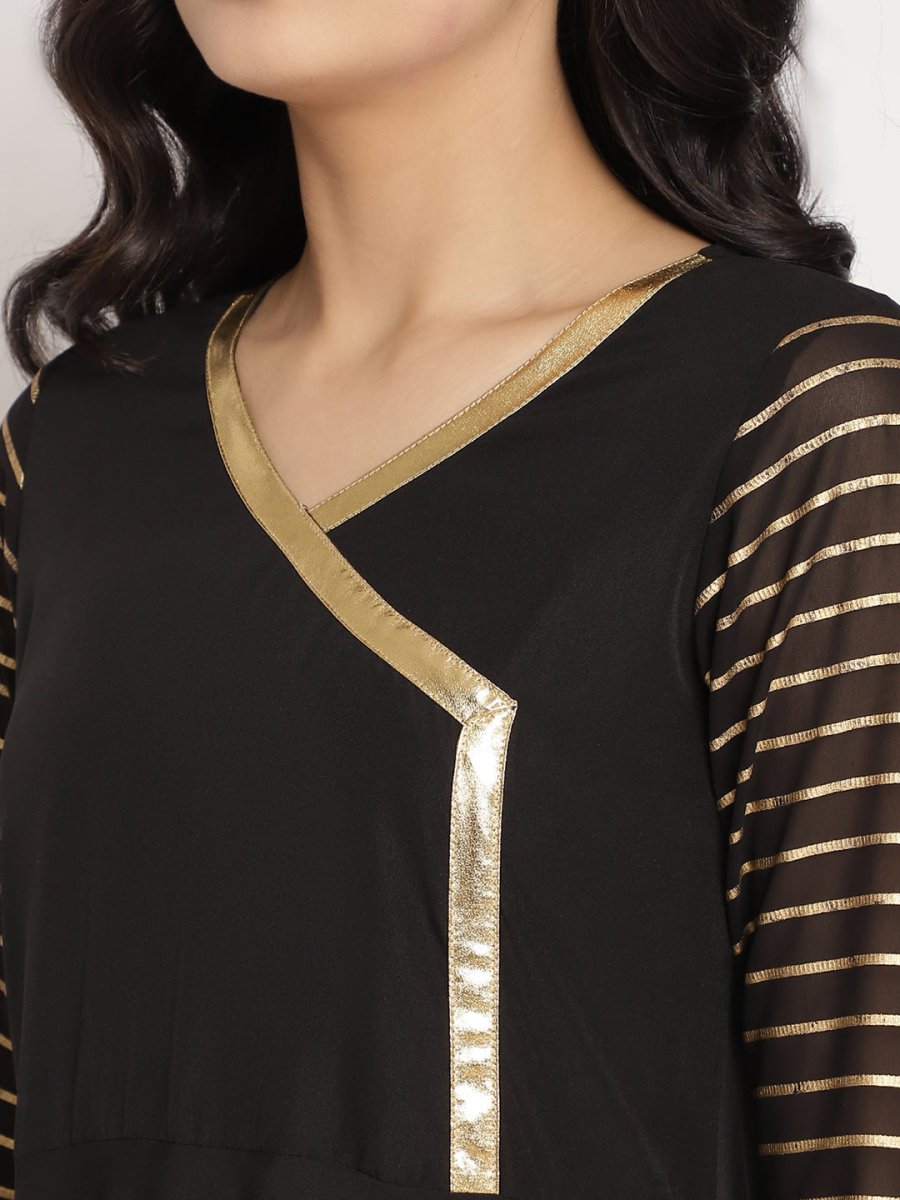 Ahalyaa Women Black Printed Angrakha Kurta With Trousers & Dupatta | Swadesiicart