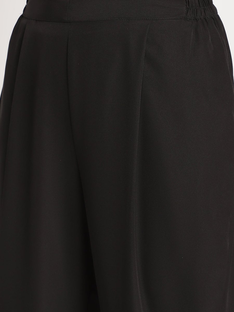 Ahalyaa Women Black Printed Angrakha Kurta With Trousers & Dupatta | Swadesiicart
