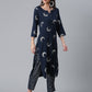 Ahalyaa Women Navy Blue Printed Regular Kurta With Trousers & Dupatta | Swadesiicart