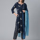 Ahalyaa Women Navy Blue Printed Regular Kurta With Trousers & Dupatta | Swadesiicart