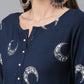 Ahalyaa Women Navy Blue Printed Regular Kurta With Trousers & Dupatta | Swadesiicart