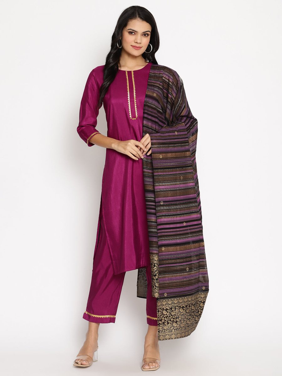 Ahalyaa Poly Silk Kurta Pant With Dupatta Set | Swadesiicart