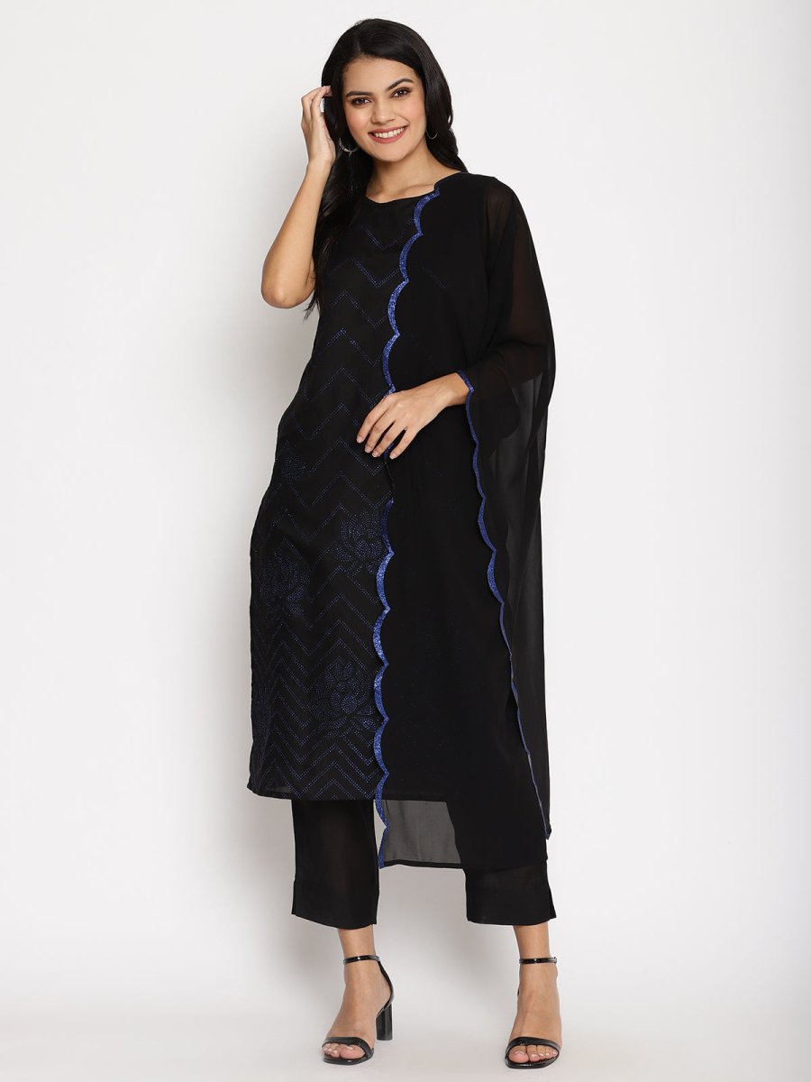 Ahalyaa Chanderi Kurta Pant With Dupatta Set | Swadesiicart