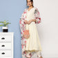 Ahalyaa Women Off White Floral Empire Gotta Patti Kurta with Trousers & With Dupatta | Swadesiicart