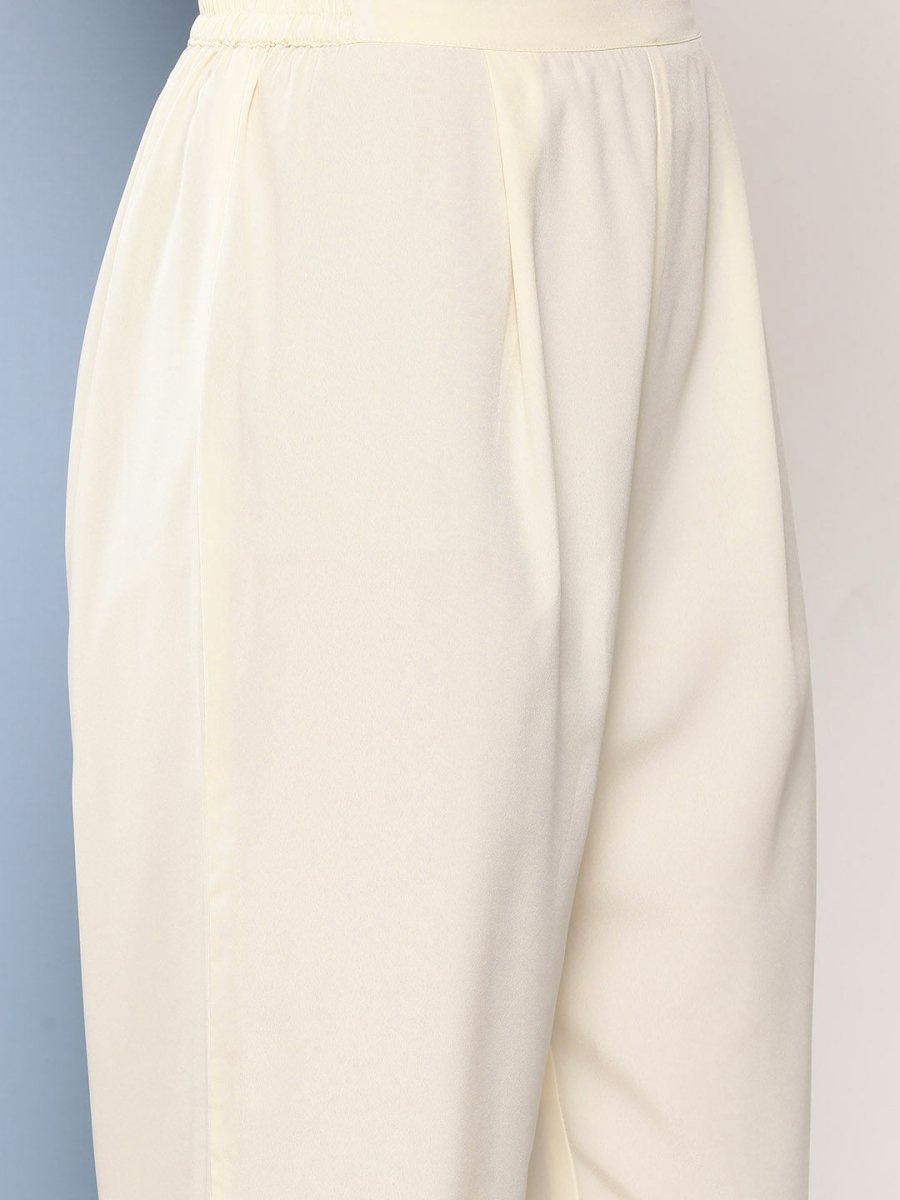 Ahalyaa Women Off White Floral Empire Gotta Patti Kurta with Trousers & With Dupatta | Swadesiicart