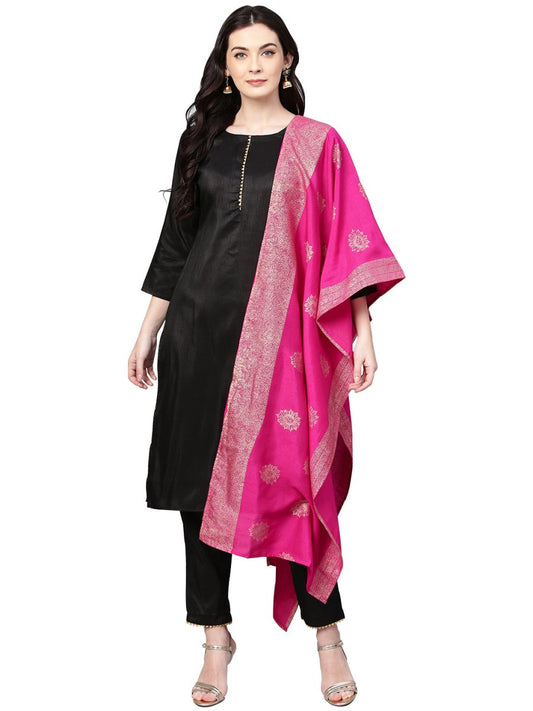 Ahalyaa Black With Bright Pink Kurta Set | Swadesiicart
